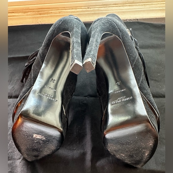 YSL Saint Laurent Janis Western Buckle Concho Ankle Boots Booties Black Suede - Picture 6 of 8